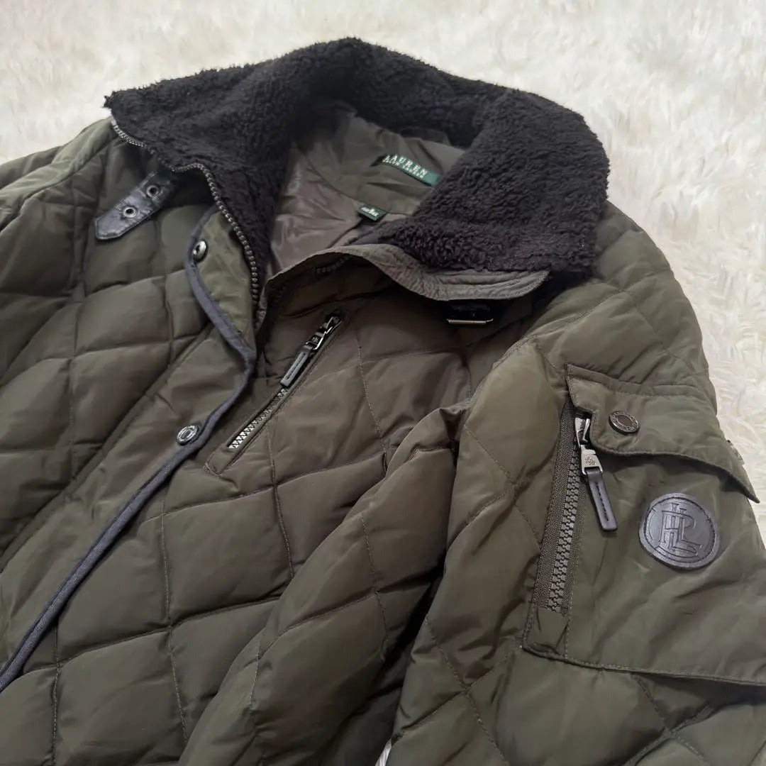 Abrigo acolchado de plumón y polar con cuello Boa de Ralph Lauren, color caqui, talla S