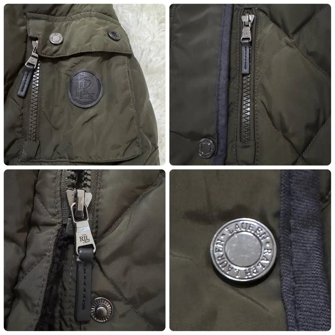 Ralph Lauren Collar Boa Fleece Quilted Down Coat Khaki S