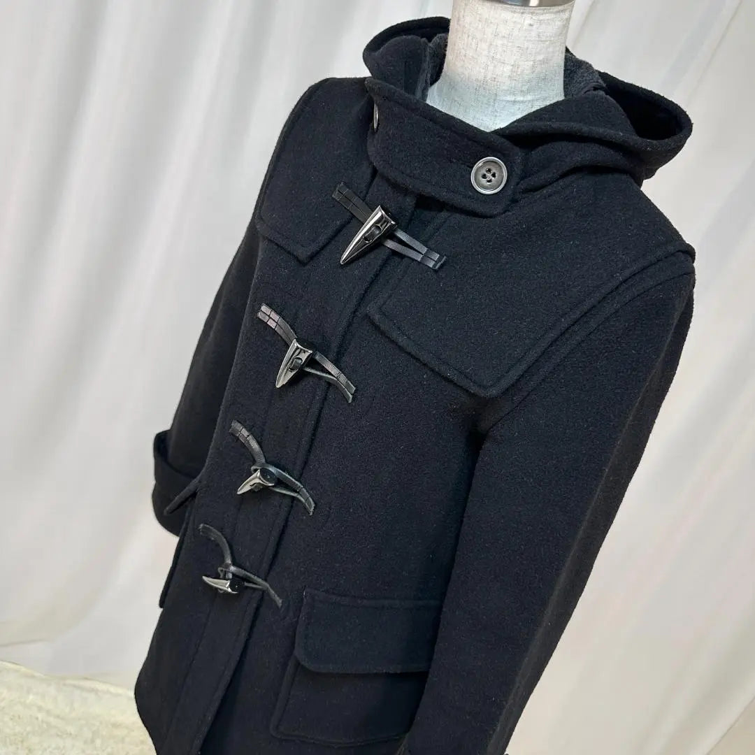 Ginasis Wool Blend Material Metal Toggle Black Duffle Coat Free