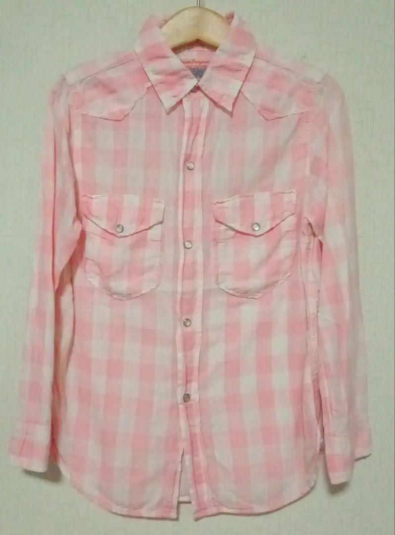 Denim Dungaree Pink Check Shirt 130