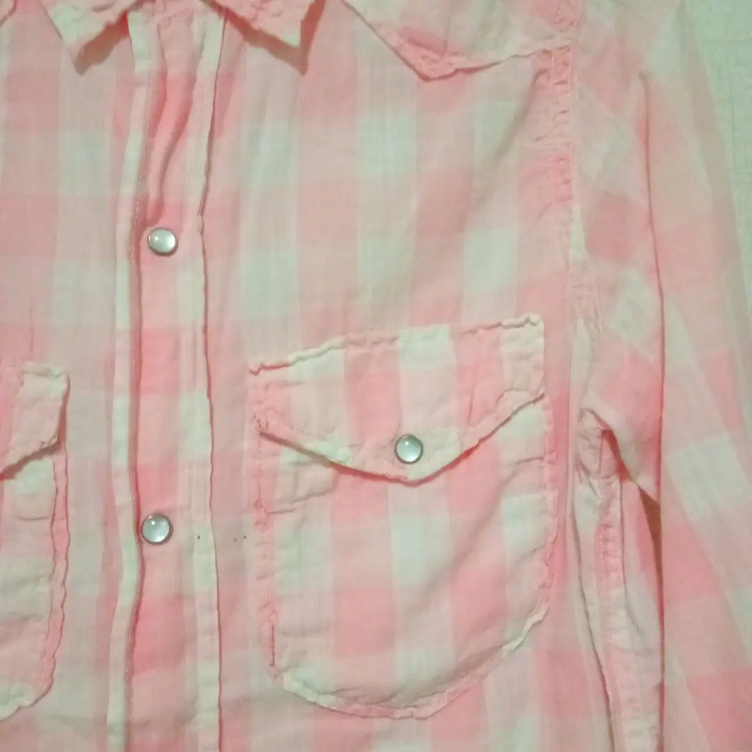 Denim Dungaree Pink Check Shirt 130