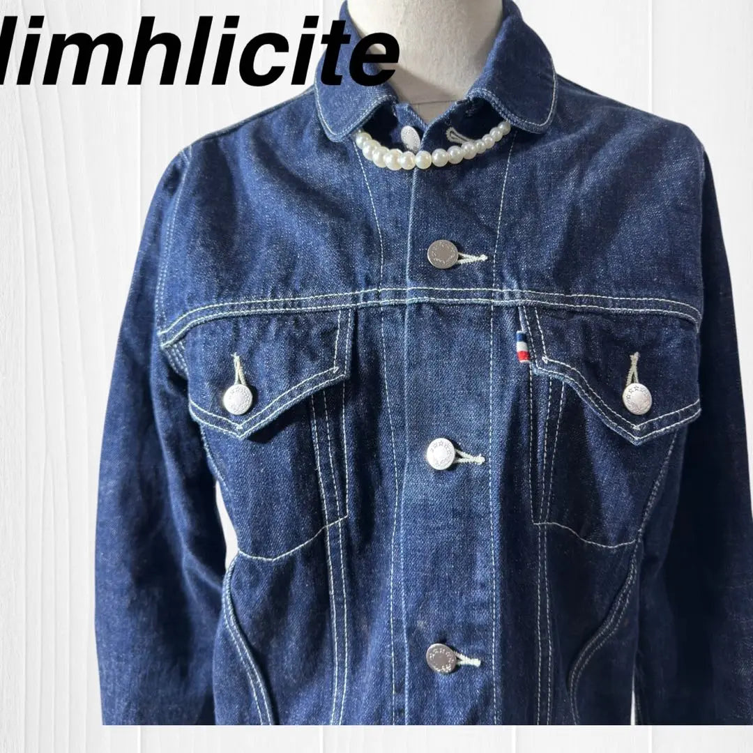 limhlicite jean jacket, denim, button engraved, both chest pockets, rear hem buttons