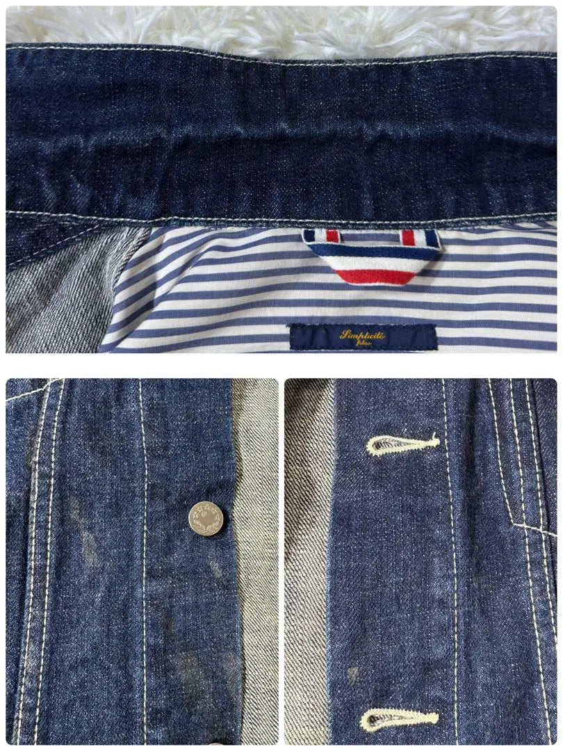 limhlicite jean jacket, denim, button engraved, both chest pockets, rear hem buttons