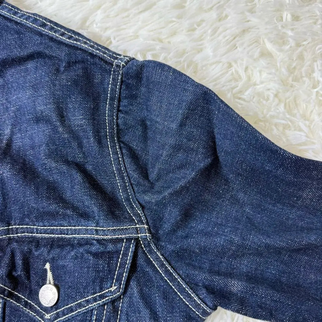 limhlicite jean jacket, denim, button engraved, both chest pockets, rear hem buttons