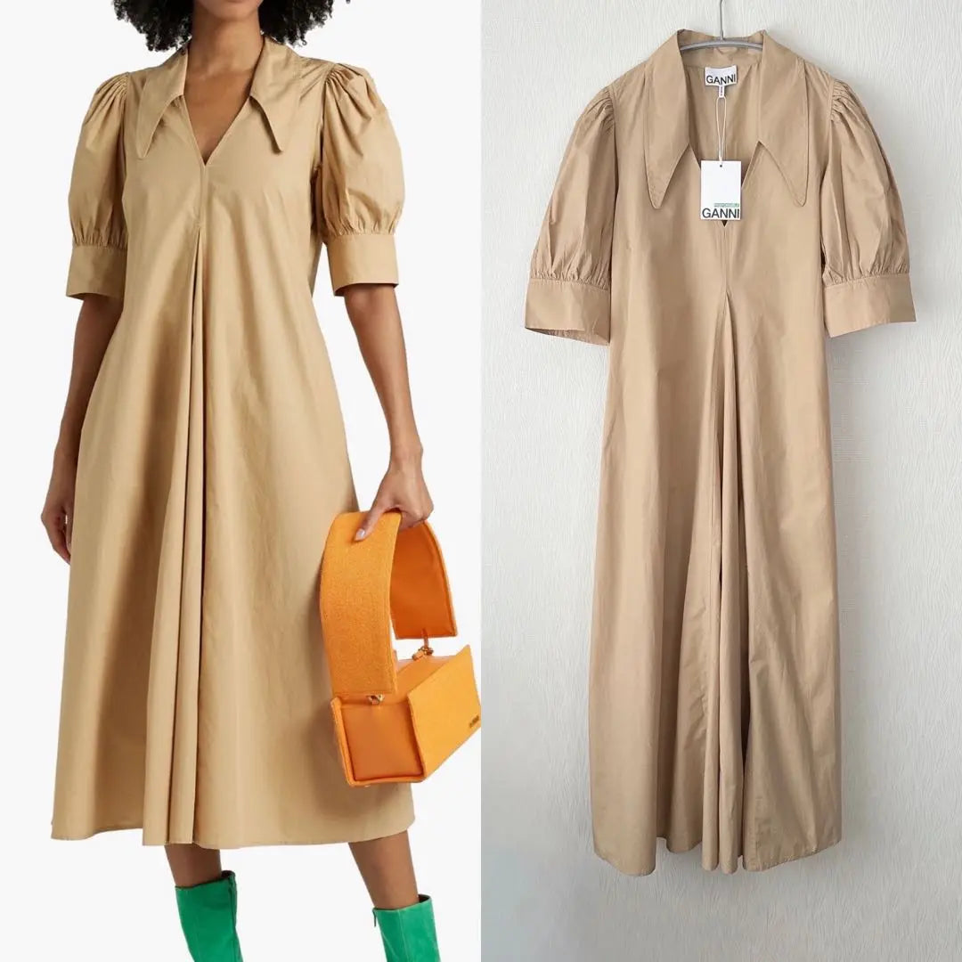 [New] GANNI GANNI Brown Short Sleeve Long Dress