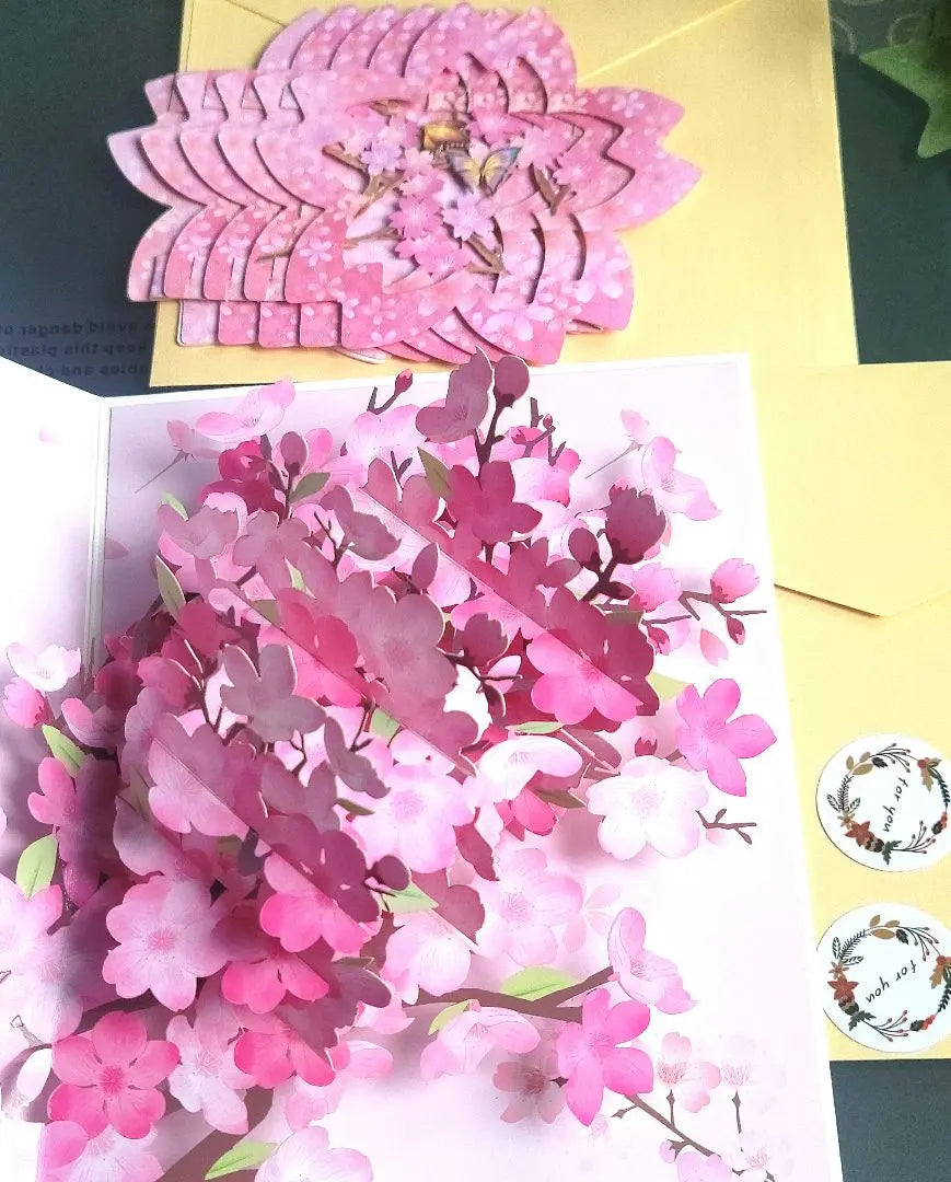 ❤️2 juegos❤️Tarjeta de felicitación con diseño de flor de cerezo❤️Tarjeta desplegable 3D