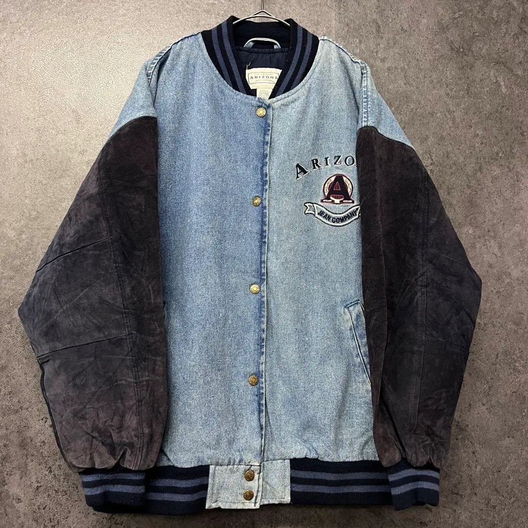 US used clothing [Denim suede suede varsity jacket/blouson embroidered logo] Men's XL