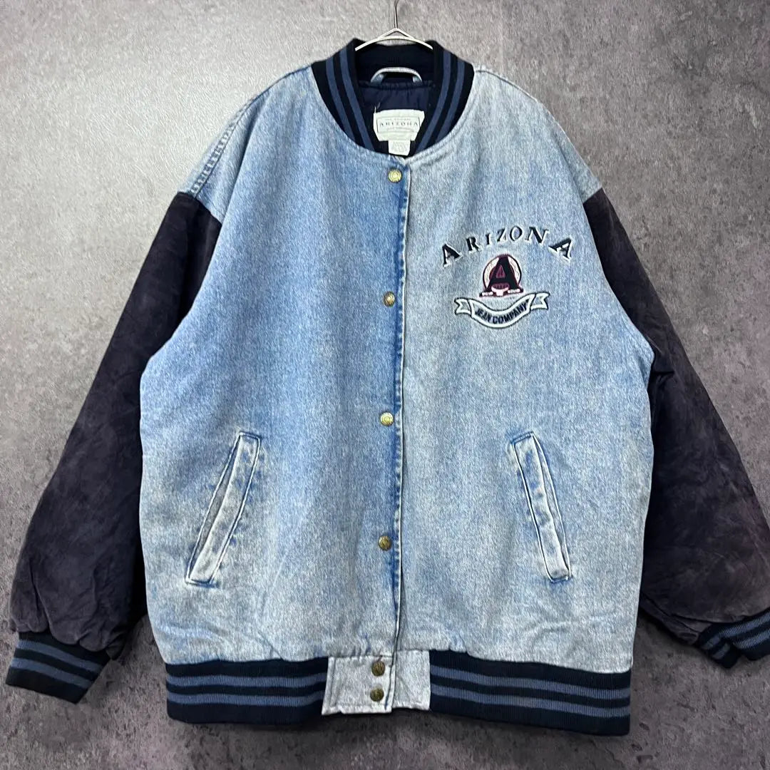 US used clothing [Denim suede suede varsity jacket/blouson embroidered logo] Men's XL