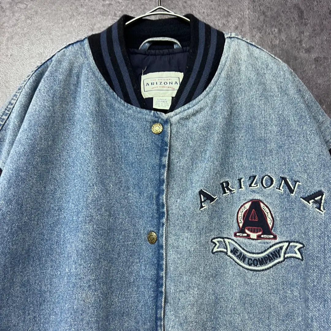 US used clothing [Denim suede suede varsity jacket/blouson embroidered logo] Men's XL