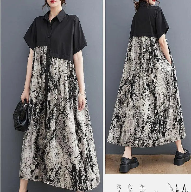 Large size women's long dress, spring, summer, autumn, new, short sleeves