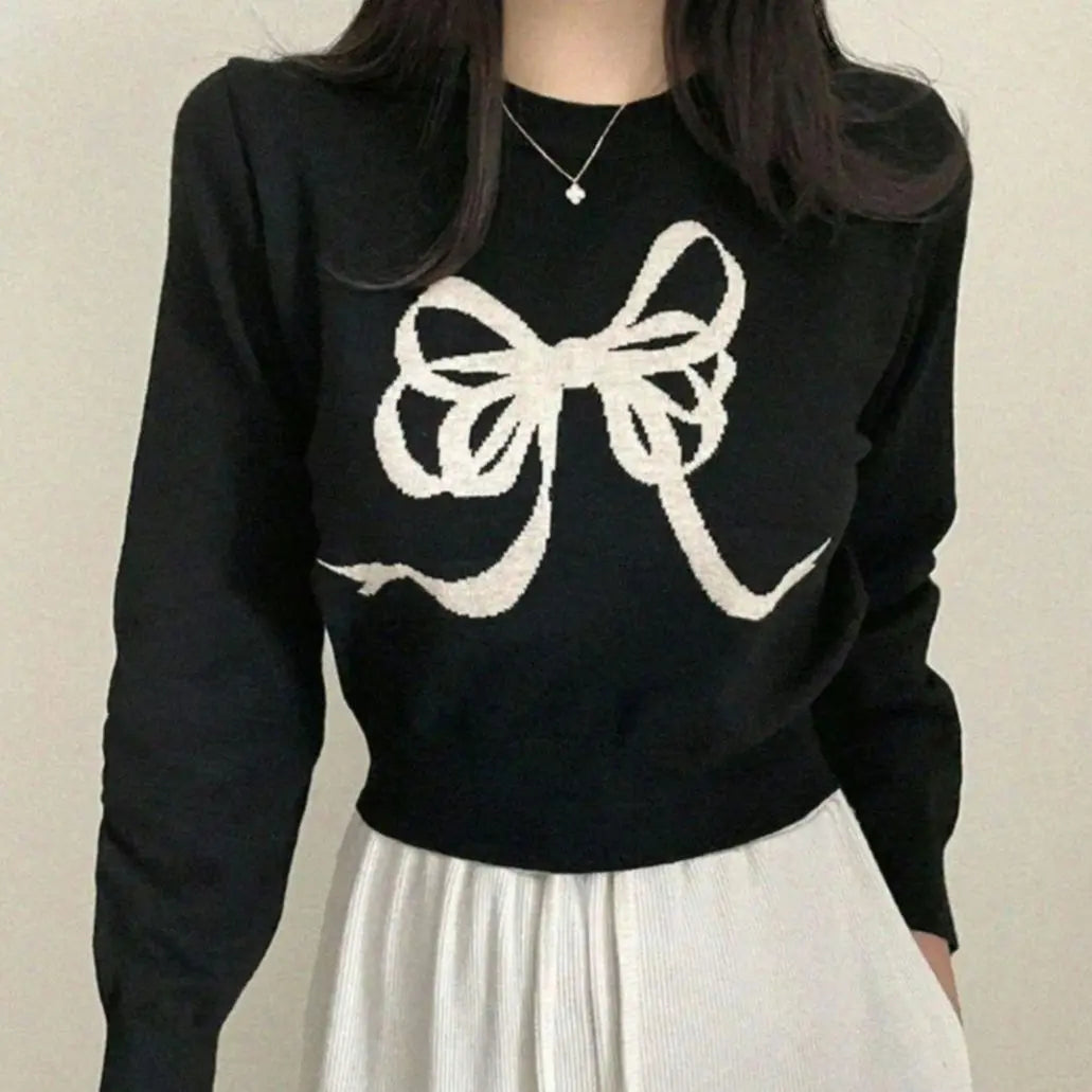 Ribbon Print Cropped Knit Korea