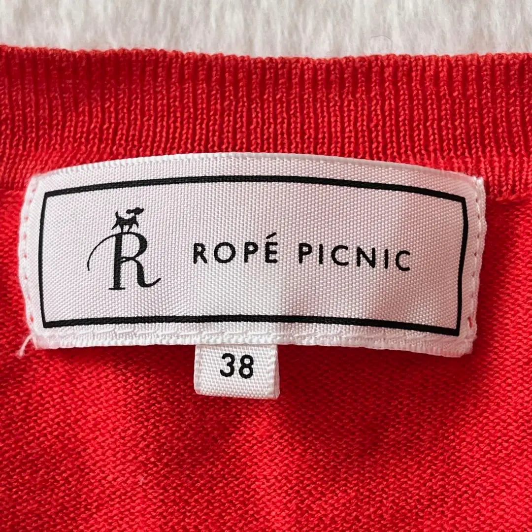 Hermoso estado ✨ Cárdigan de punto de mezcla de seda y algodón Lope Picnic Manga larga Fino Hermoso Rojo | 美品✨ロペピクニック コットンシルク混ニットカーディガン 長袖 薄手 綺麗め 赤