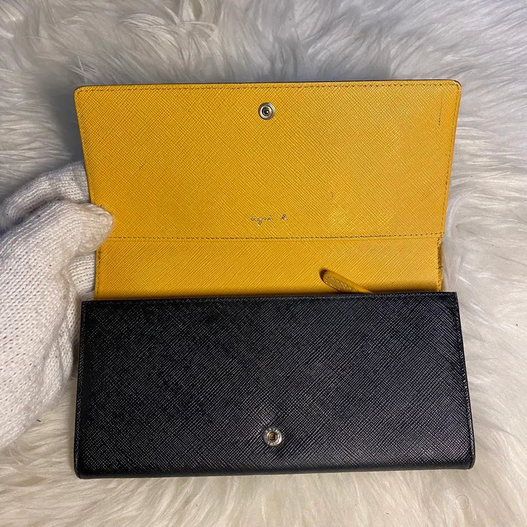 Good condition agnes b. Agnes b. long wallet leather black x yellow