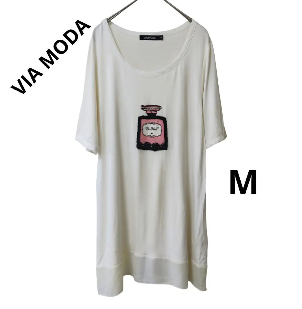 VIA MODA Camiseta Race Bijou Perfume Blanco M | VIA MODA レース ビジュー Tシャツ ホワイト パフューム M