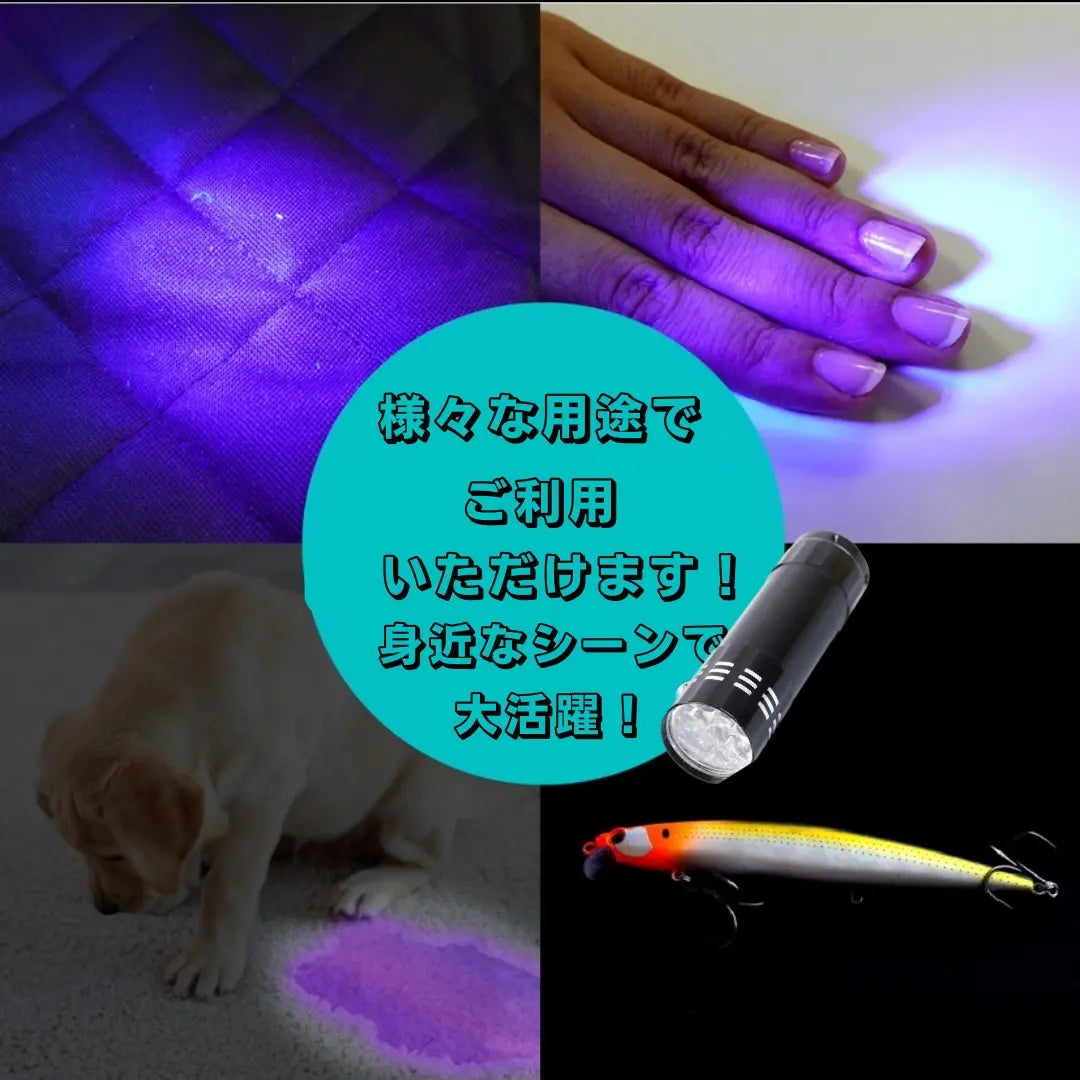 Black Light 9LED UV 2pcs UV rays phosphorescent fishing nails AA batteries harden