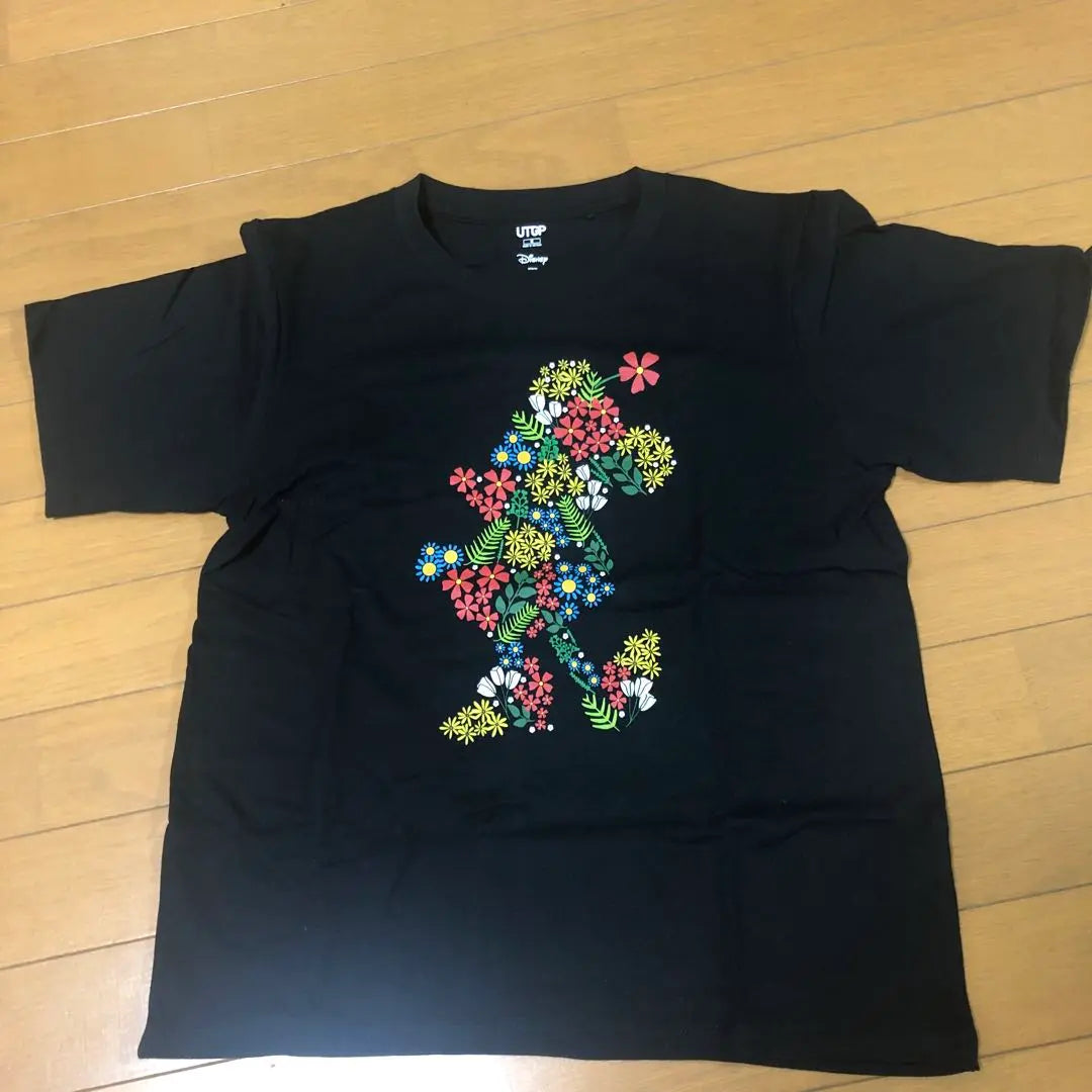 Disney Flower Print T -shirt M Black UNIQLO Minnie Collaboration