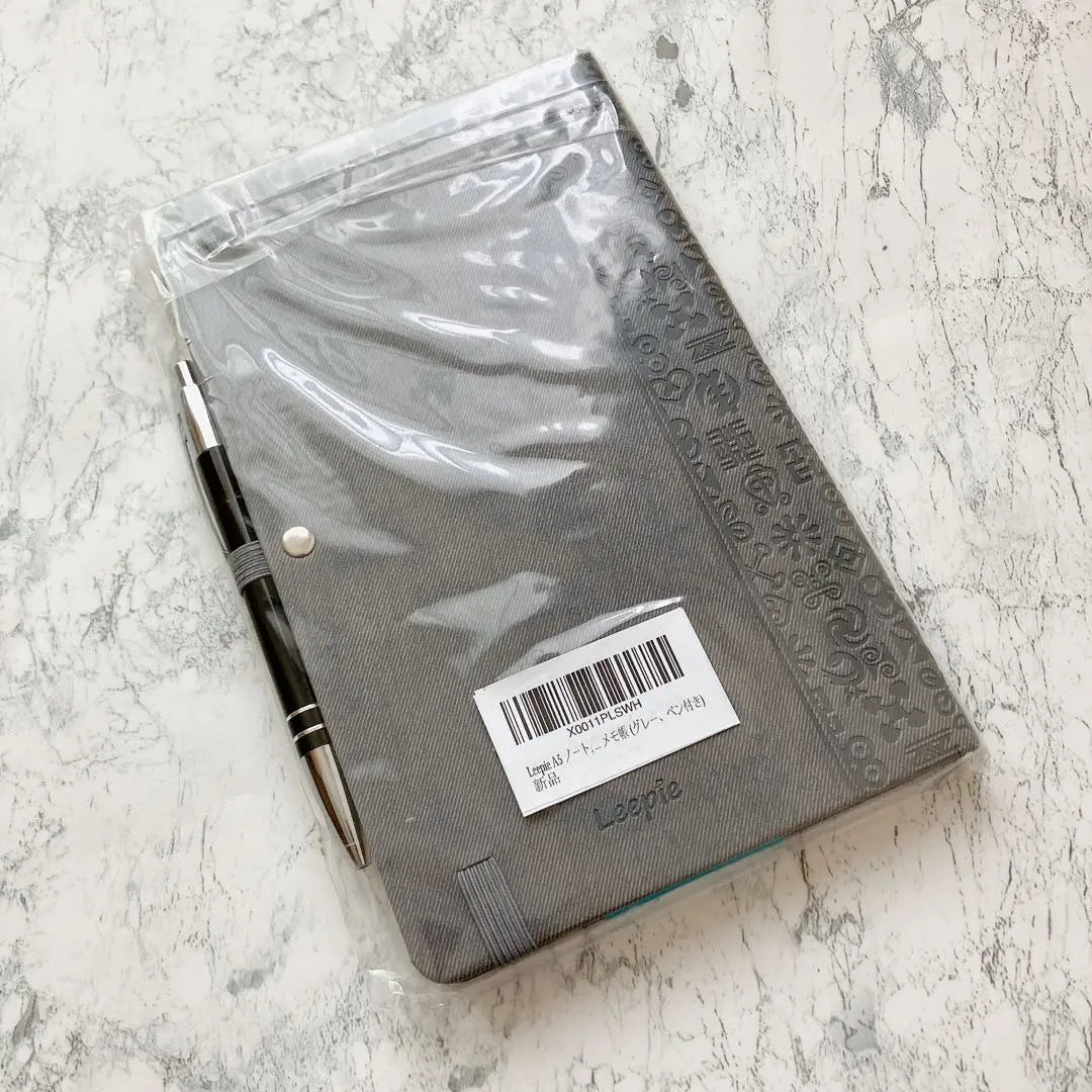 Cuaderno Leepie A5 de piel sintética, tamaño mediano, gris, con bolígrafo