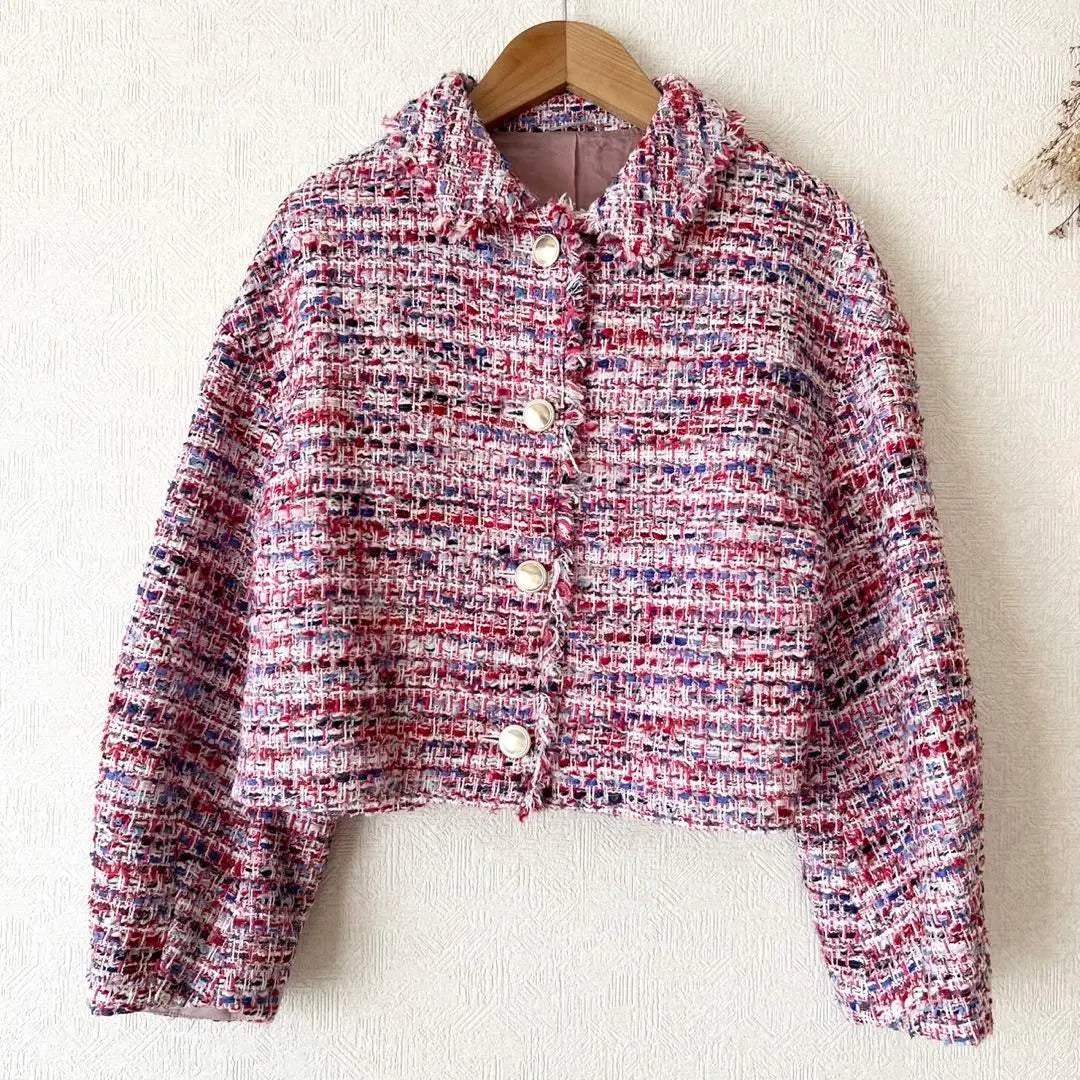 Precio habitual: 88.000 ANAYI 24SS Chaqueta de tweed rojo con cuello inoxidable 36