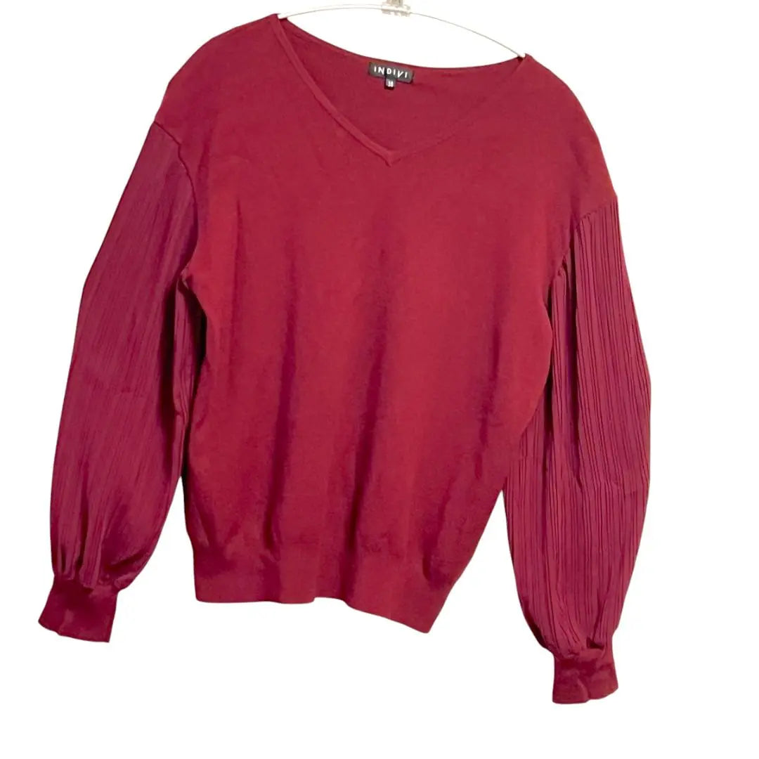 ★ Beauty ★ Indivi Indivi Tops Knit Pleats Sleeve Bordeaux 38