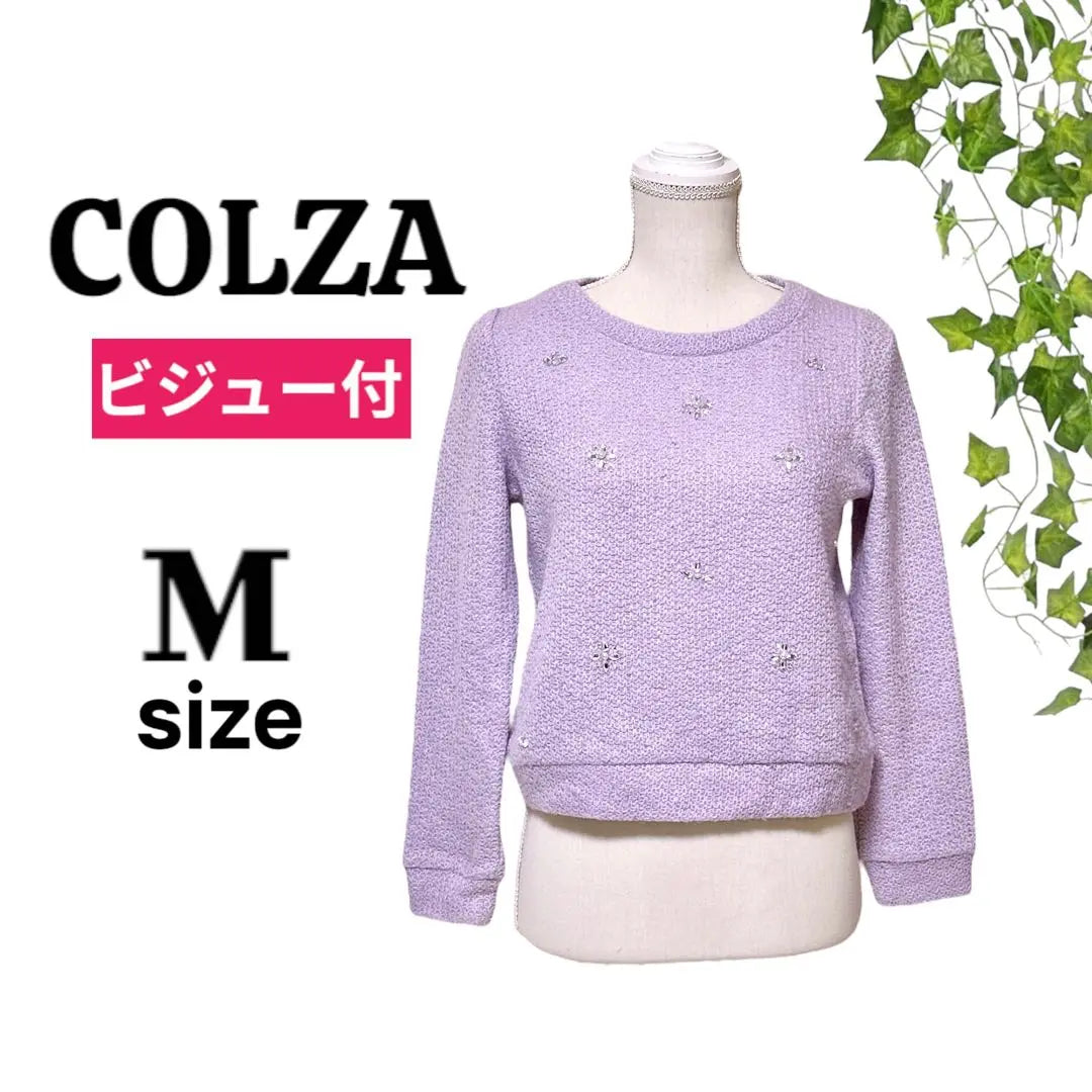 COLZA Colza Flower Visue Long Sleeve Knit Glitter Purple Feminine | COLZA　コルザ　フラワービジュー　長袖ニット　キラキラ　パープル　フェミニン