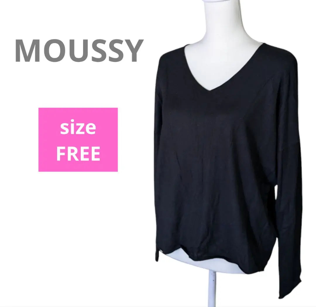 MOUSSY Black V-neck Long Sleeve Top Knit Free Size