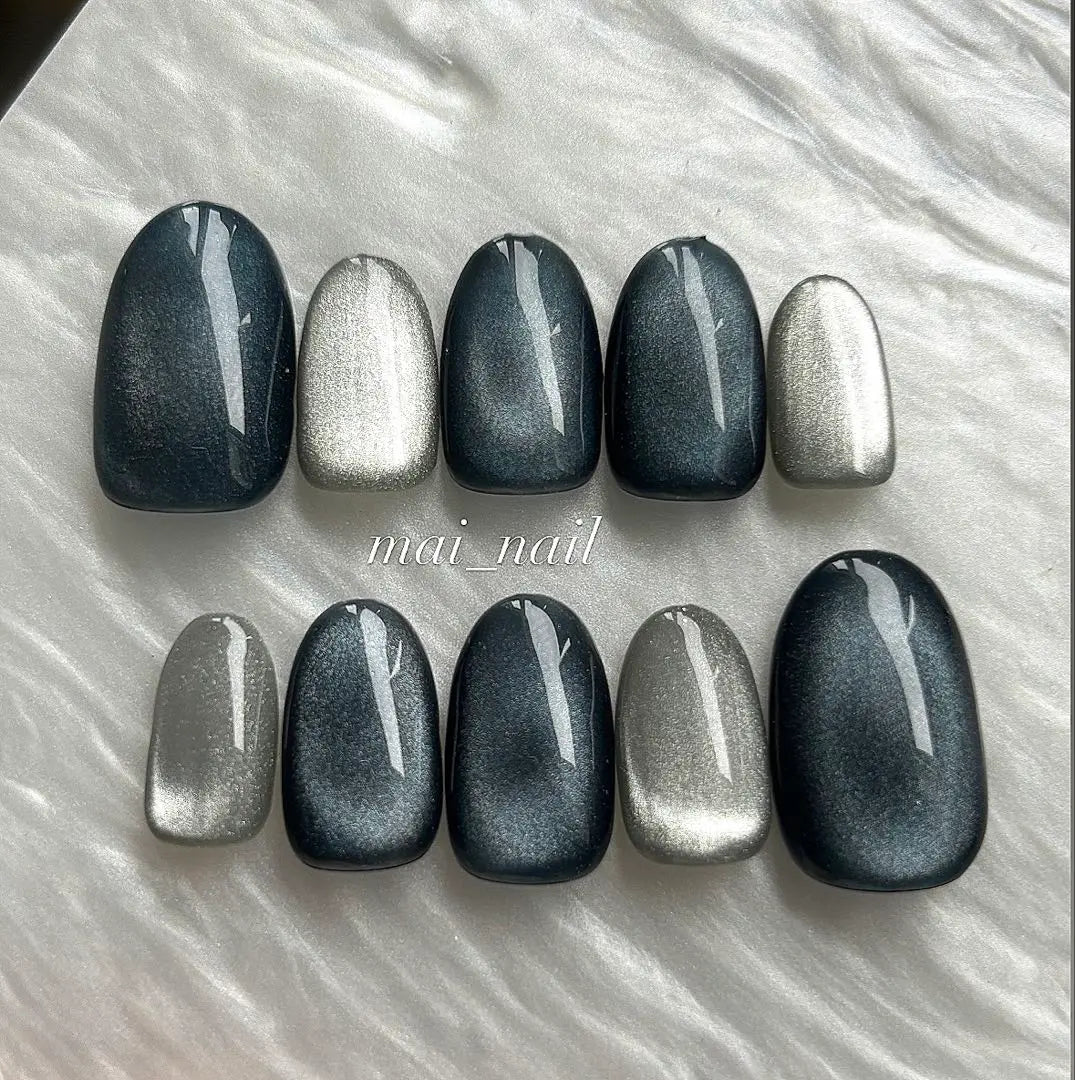 Nail Tip Magnetic Nail Navy Silver