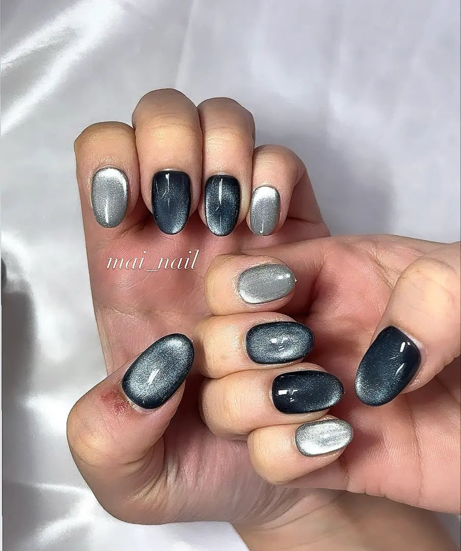 Nail Tip Magnetic Nail Navy Silver