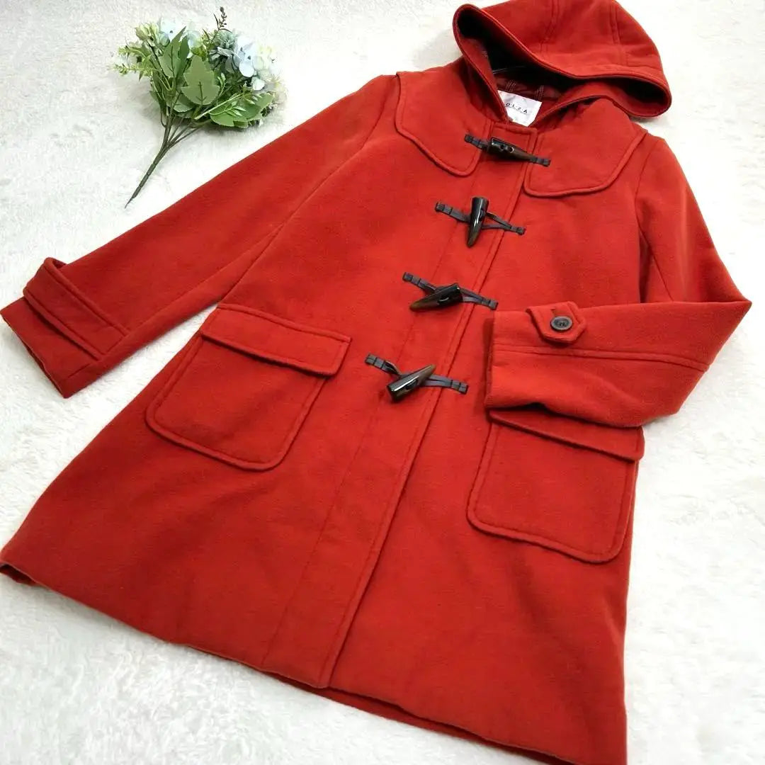 Colza duffel coat check pattern zipper with zipper red length red L