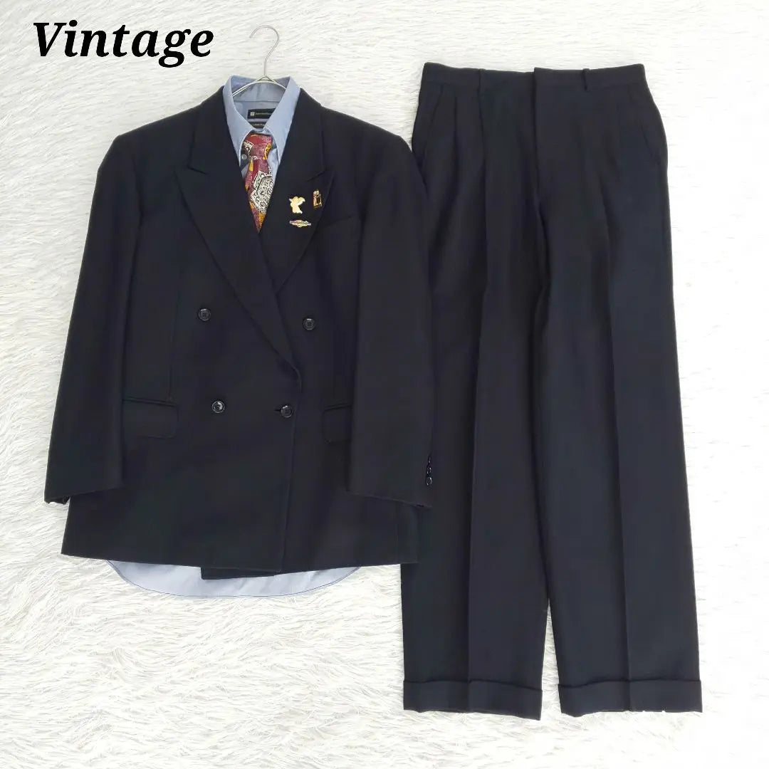 Conjunto vintage de traje doble azul marino oscuro, ceremonia de graduación