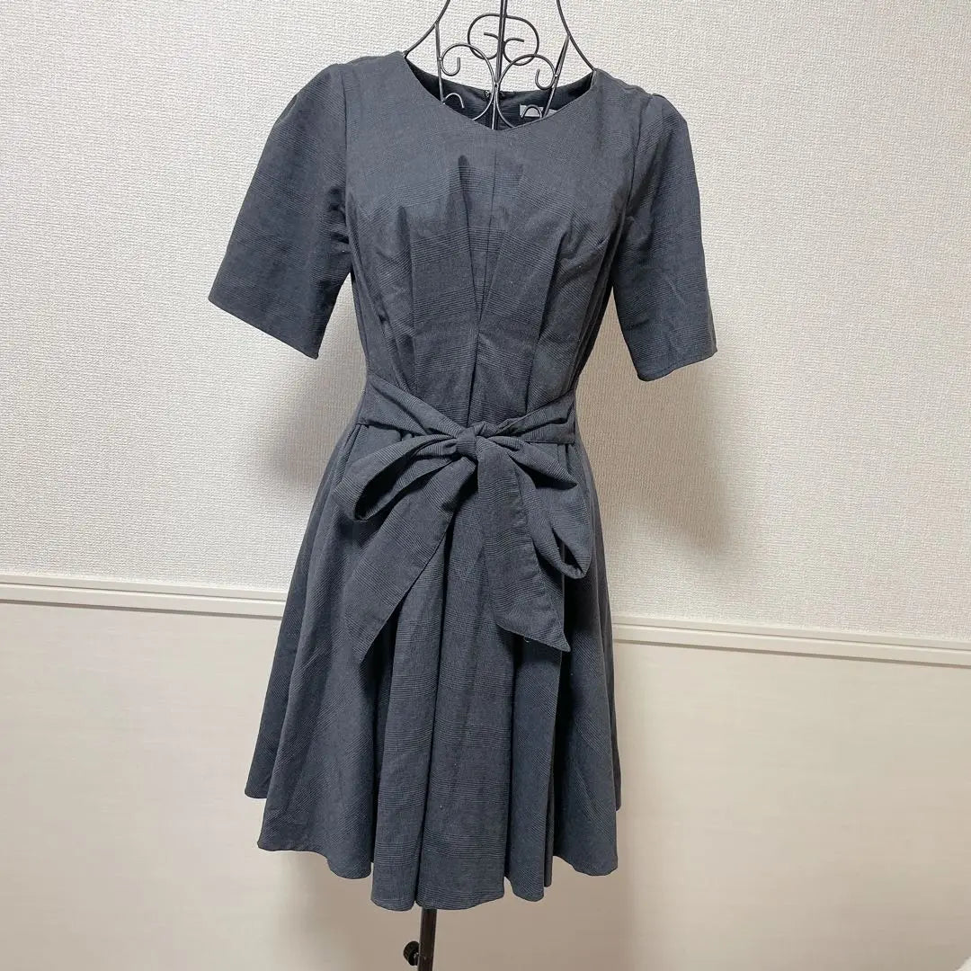 ♡Dazlin♡ Short sleeve dress, waist ribbon, lining, rayon blend, check M