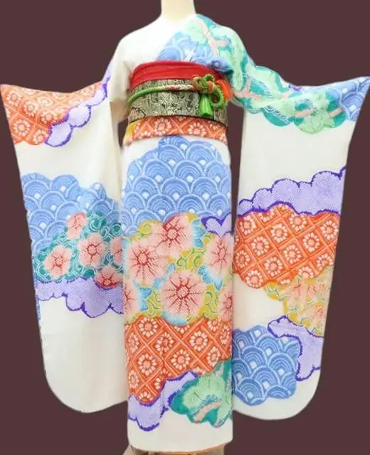 Y2458◇Beautiful condition, pure silk, total shibori, hand-sewn, coming-of-age ceremony, furisode, single item