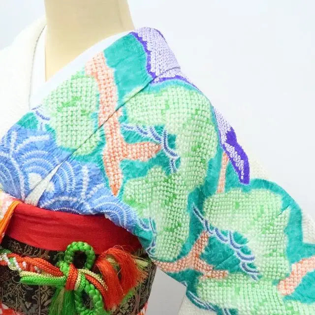 Y2458◇Beautiful condition, pure silk, total shibori, hand-sewn, coming-of-age ceremony, furisode, single item