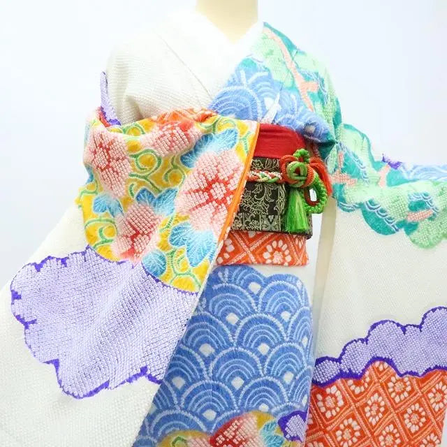 Y2458◇Beautiful condition, pure silk, total shibori, hand-sewn, coming-of-age ceremony, furisode, single item