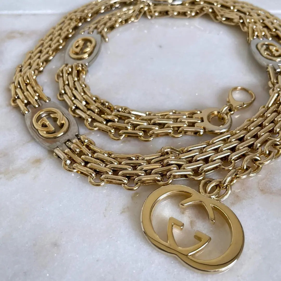 Rare item☆GUCCI GG Interlocking Chain Belt Gold