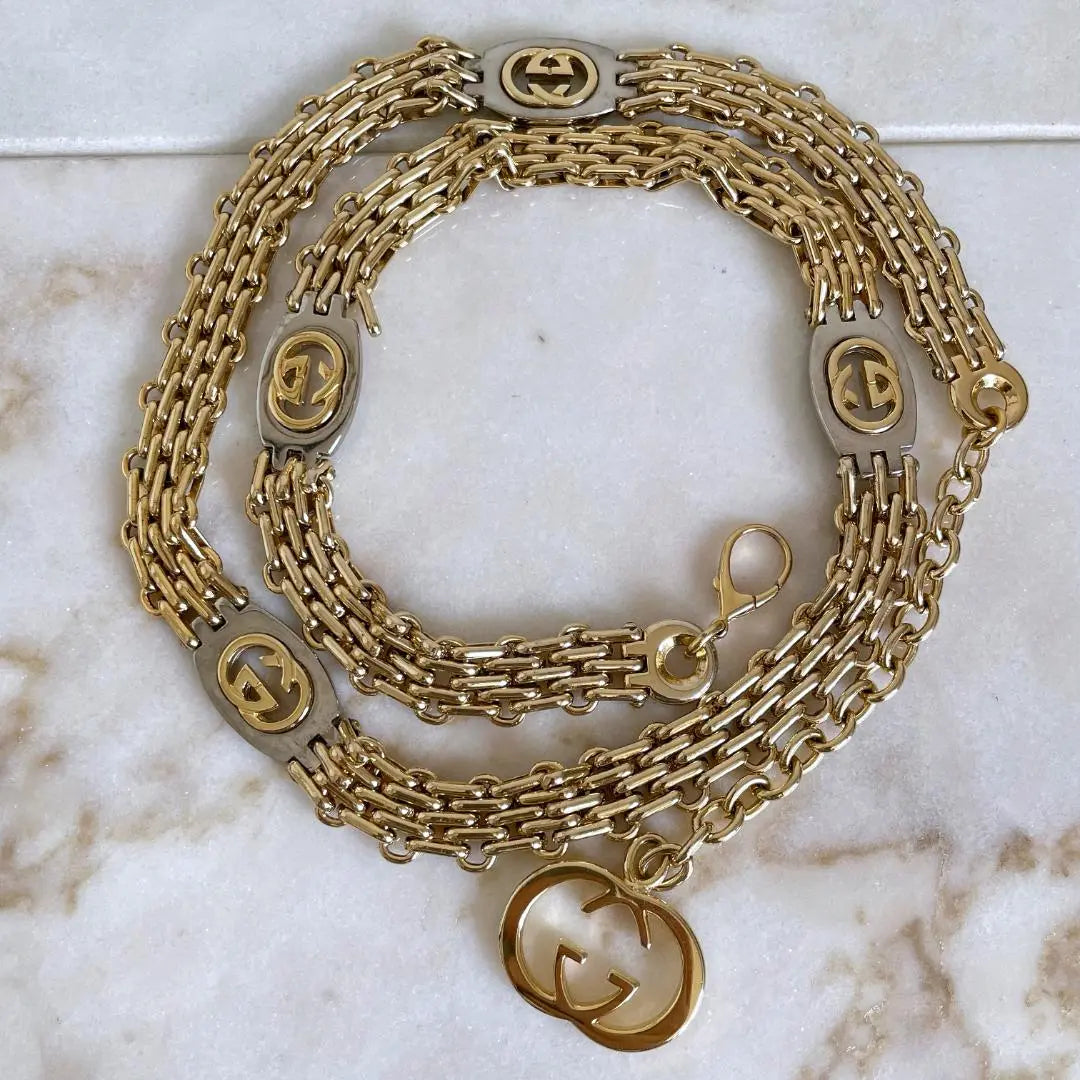 Artículo raro ☆ Cinturón de cadena entrelazada GUCCI GG dorado