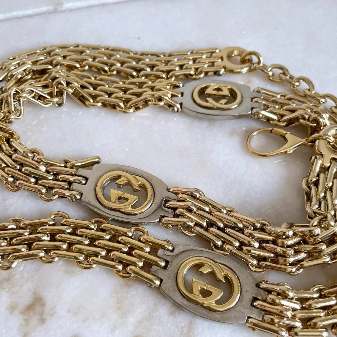 Rare item☆GUCCI GG Interlocking Chain Belt Gold