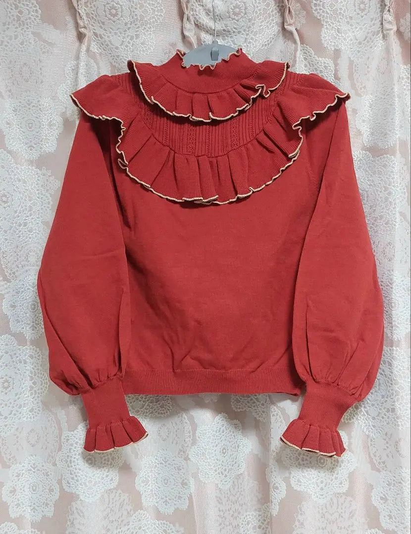 ♡ Lily Brown Mellow Frill Knit Top (Red)