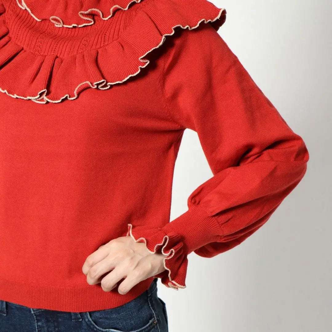 ♡ Lily Brown Mellow Frill Knit Top (Red)