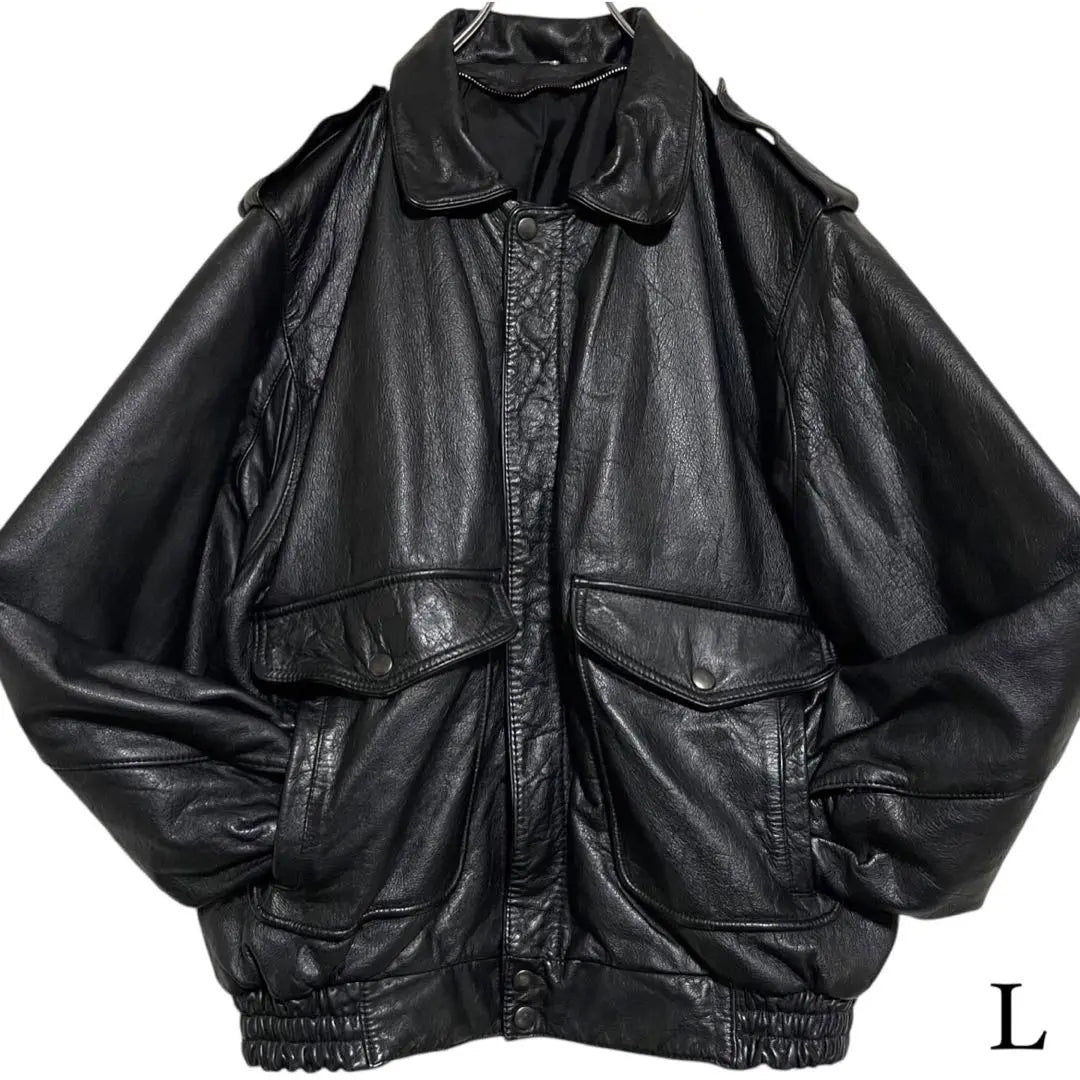 Large size [Vintage] Cowhide Cow Termination Single Riders Jacket Black L