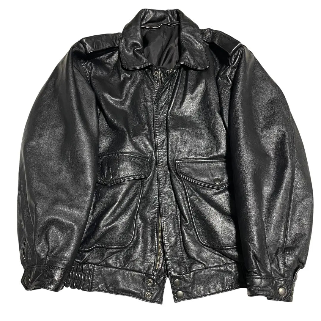 Large size [Vintage] Cowhide Cow Termination Single Riders Jacket Black L