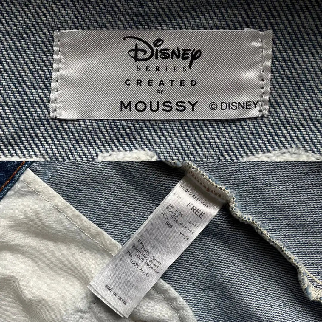 [Rare] moussy × Disney F embroidery no collar denim jacket