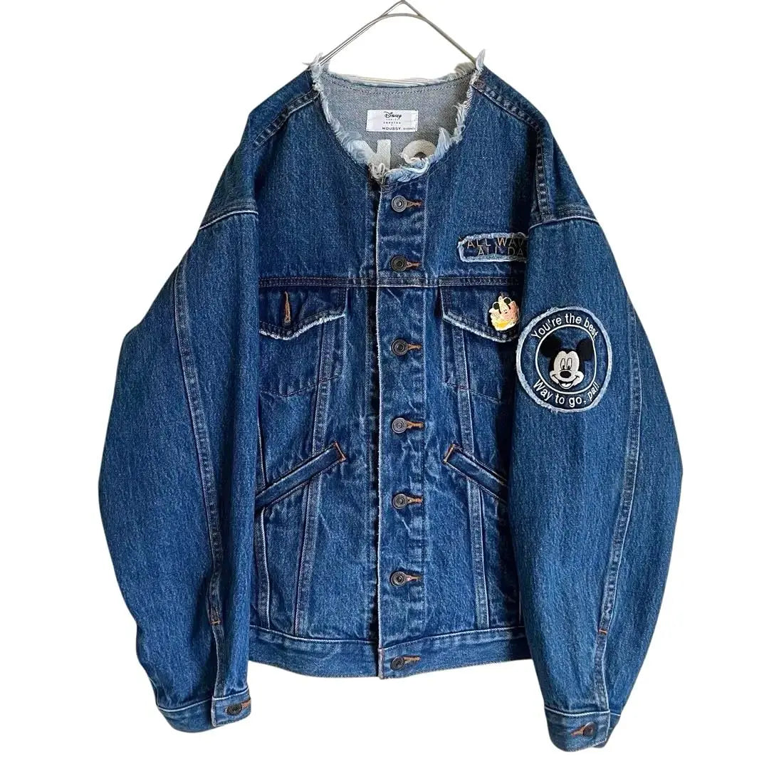 [Rare] moussy × Disney F embroidery no collar denim jacket