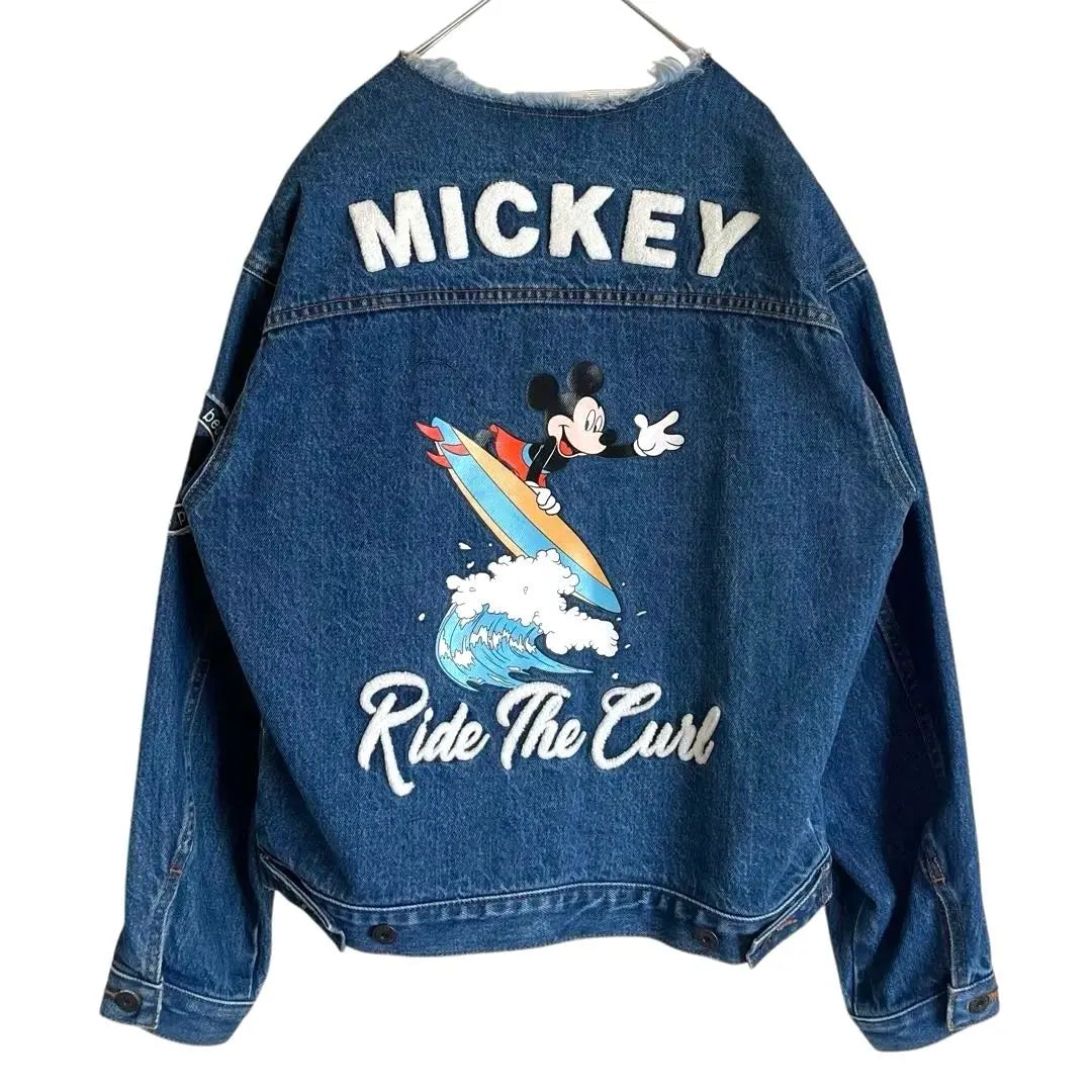 [Rare] moussy × Disney F embroidery no collar denim jacket