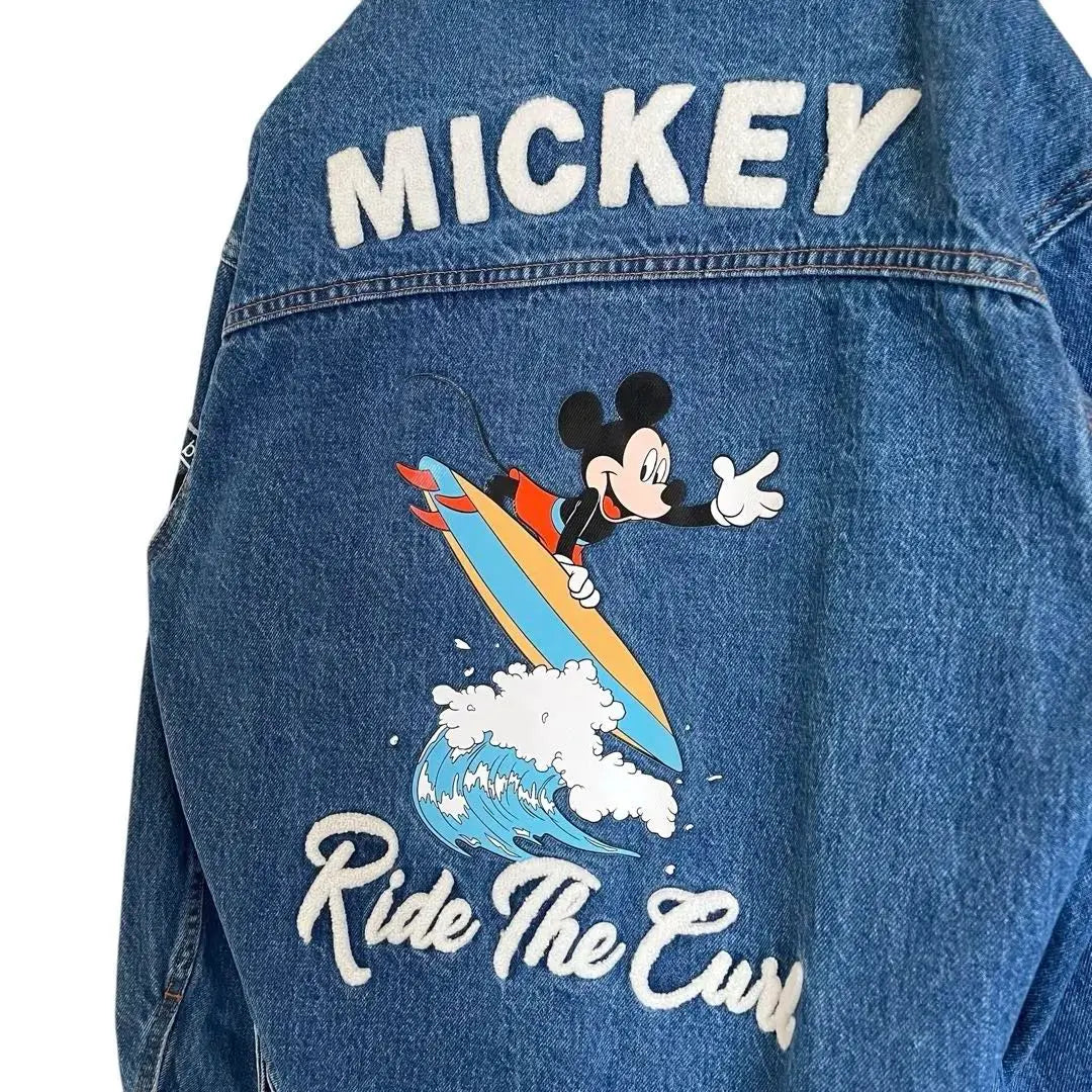 [Rare] moussy × Disney F embroidery no collar denim jacket