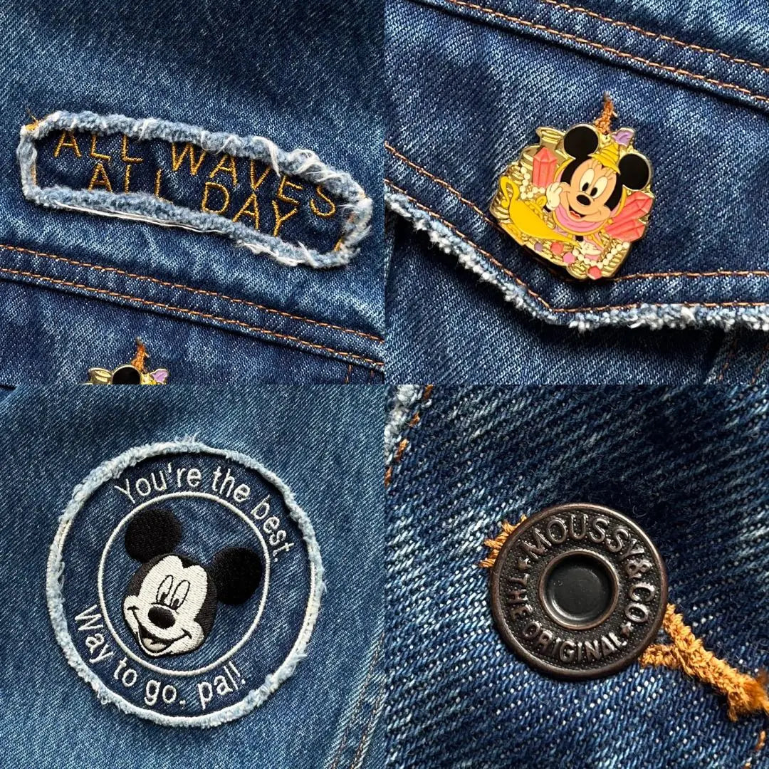 [Rare] moussy × Disney F embroidery no collar denim jacket