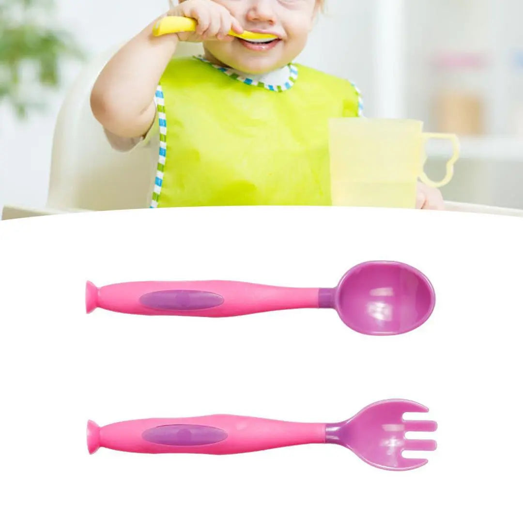 ❤️Spoon Fork Tableware Set Rounded Corners Baby Training Purple