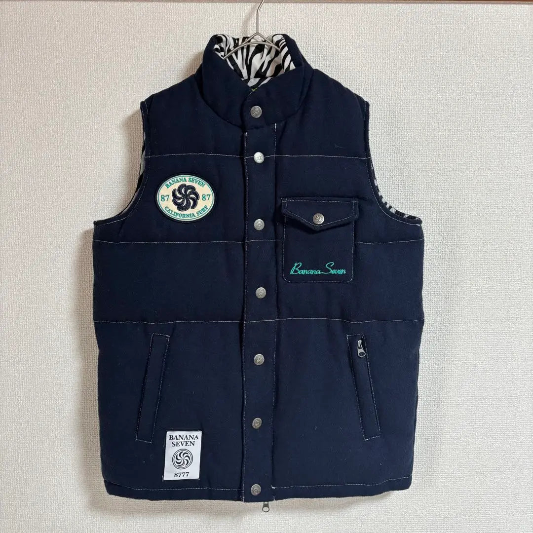 BANANA SEVEN Quilted Down Vest Patch Embroidery Navy