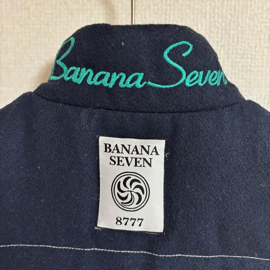 BANANA SEVEN Quilted Down Vest Patch Embroidery Navy