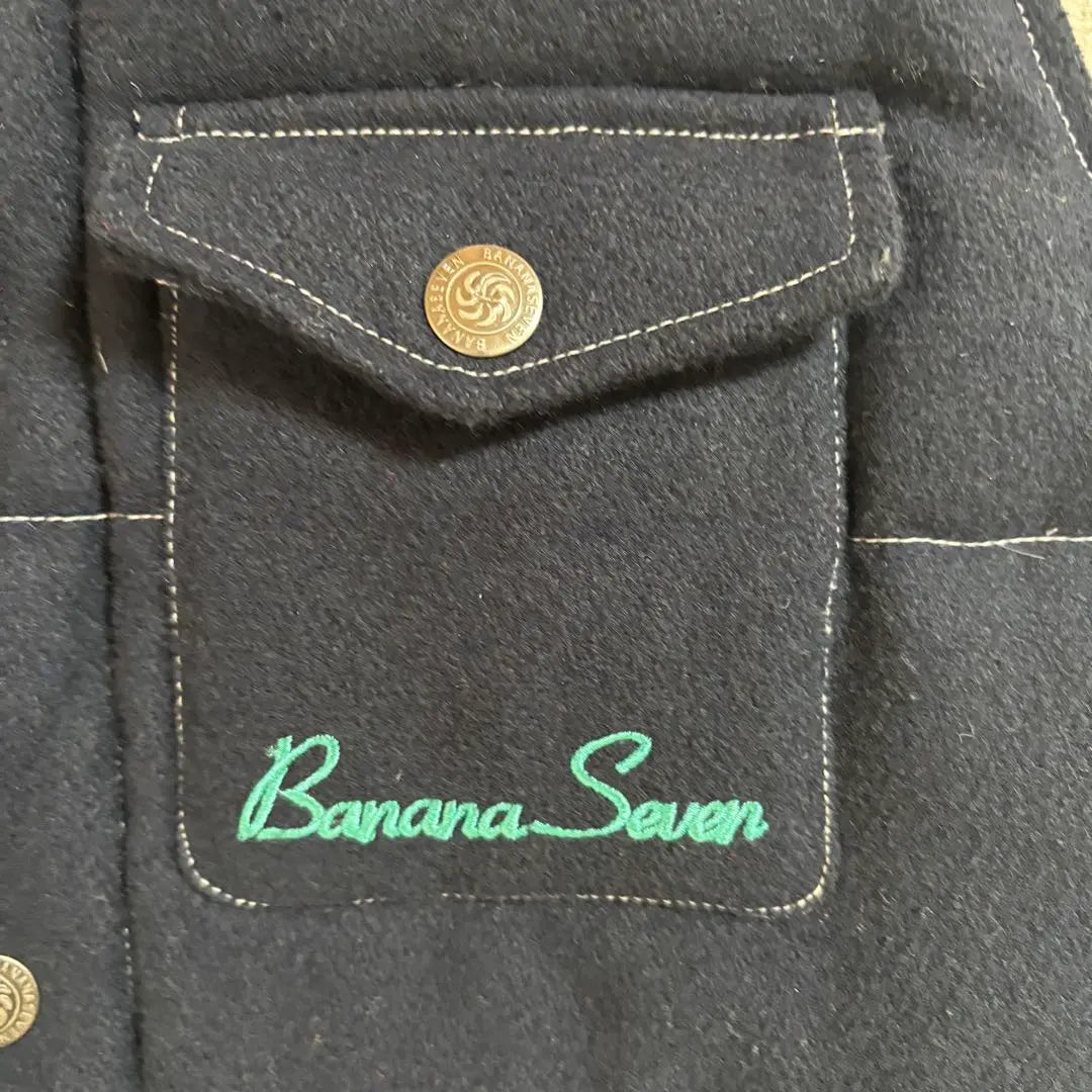 BANANA SEVEN Quilted Down Vest Patch Embroidery Navy