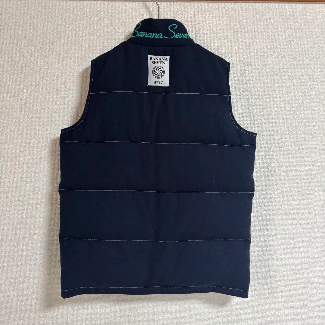 BANANA SEVEN Quilted Down Vest Patch Embroidery Navy